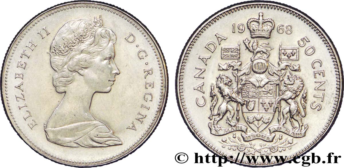 CANADA 50 Cents Elisabeth II / armes du Canada 1968  AU 