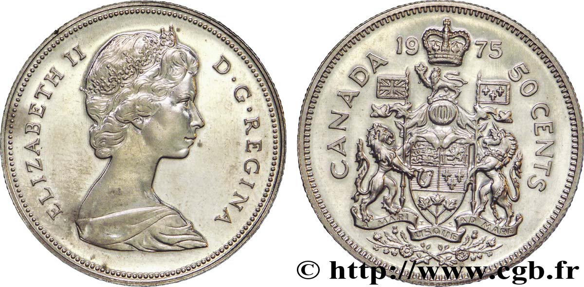 CANADA 50 Cents Elisabeth II / armes du Canada 1975  AU 