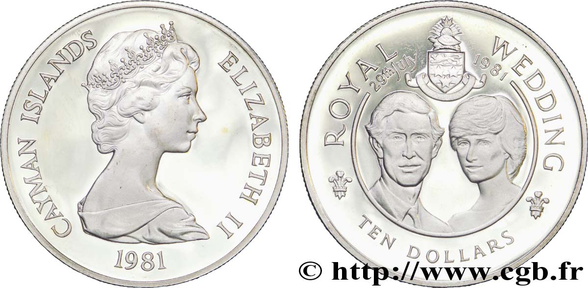 CAYMANS ISLANDS 10 Dollars BE (Proof) mariage royal : Elisabeth II / prince et princesse de Galles 1981  MS 