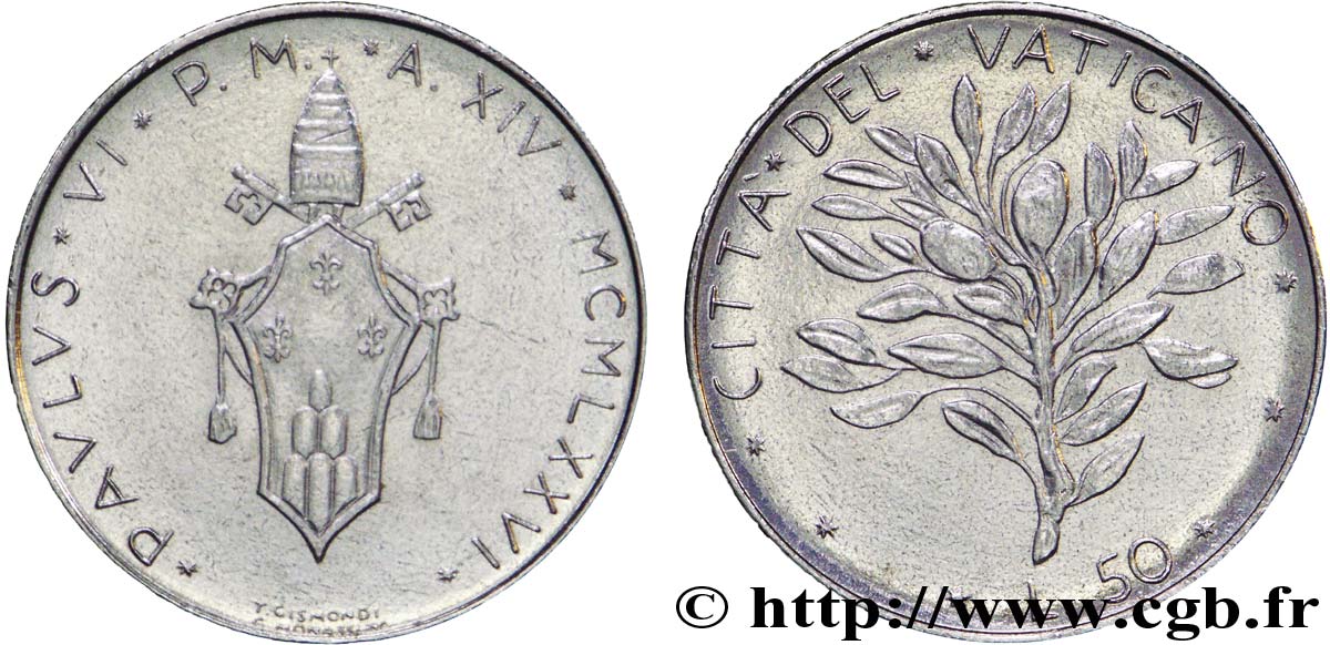 VATICANO Y ESTADOS PONTIFICIOS 50 Lire Paul VI an XIV 1976 Rome EBC 