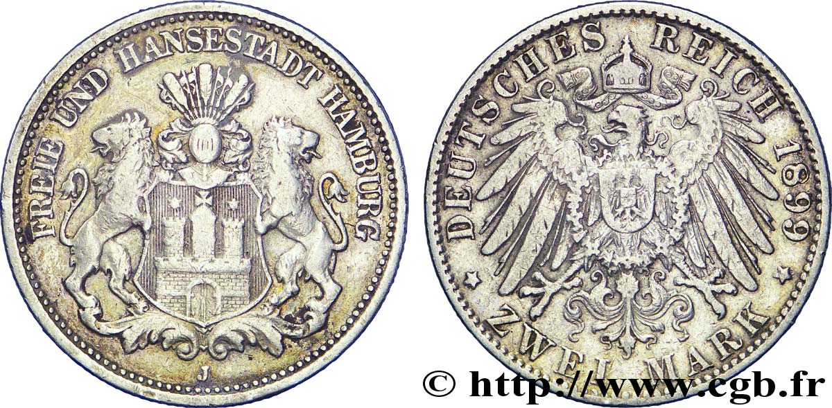 GERMANY - HAMBURG FREE CITY 2 Mark blason de Hambourg / aigle 1899 Hambourg - J XF 
