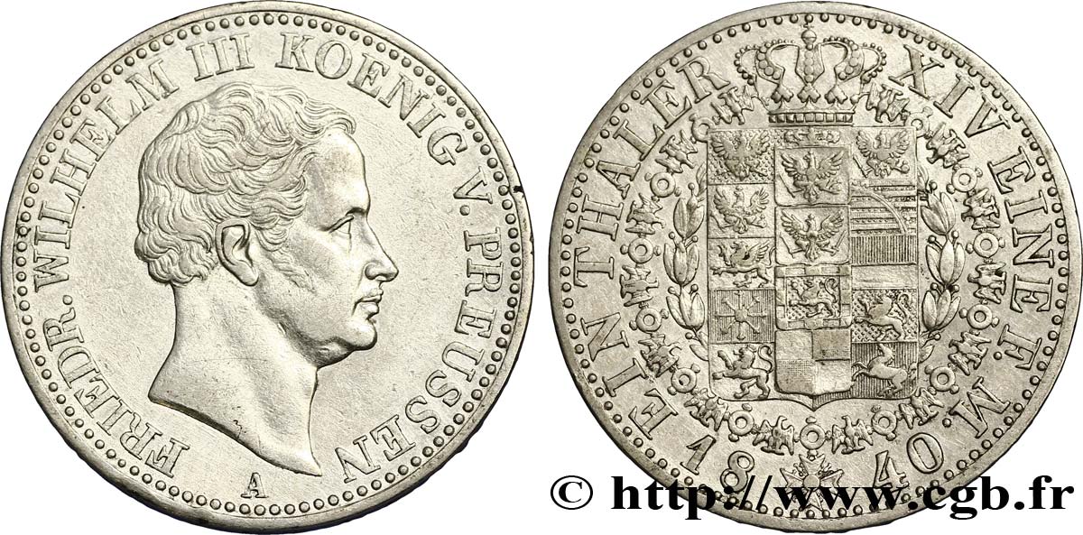 GERMANIA - PRUSSIA 1 Thaler Frédéric-Guillaume III roi de Prusse / aigle 1840 Berlin q.SPL 