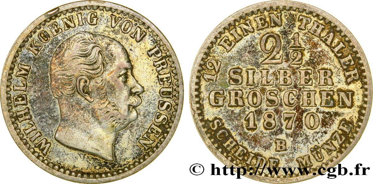 GERMANIA - PRUSSIA 2 1/2 Silbergroschen (1/12 Thaler) Guillaume 1870 Hanovre - B q.SPL 