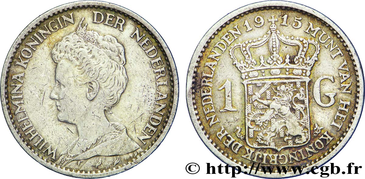 PAYS-BAS 1 Gulden Wilhelmina 1915  TTB 