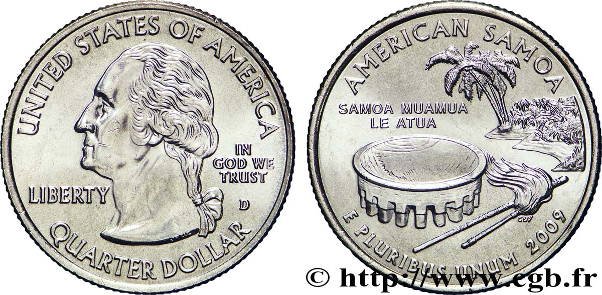 UNITED STATES OF AMERICA 1/4 Dollar Samoa américaines : tanoa, fue et To oto o 2009 Denver MS 
