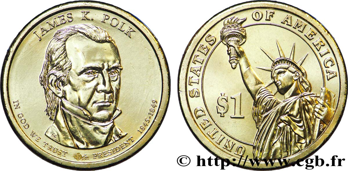 STATI UNITI D AMERICA 1 Dollar Présidentiel James K. Polk / statue de la liberté type tranche A 2009 Philadelphie - P MS 