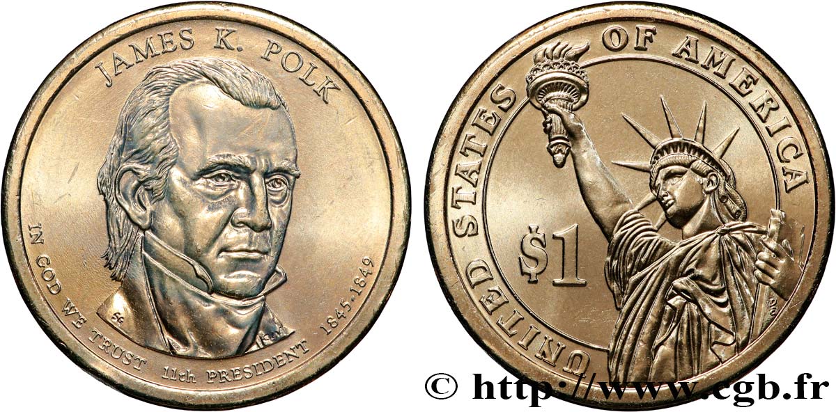ÉTATS-UNIS D AMÉRIQUE 1 Dollar Présidentiel James K. Polk tranche B 2009 Philadelphie SPL 