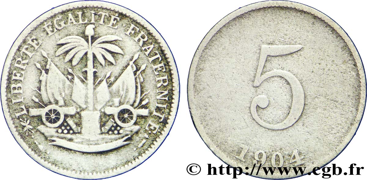 HAITI 5 Centimes emblème 1904 Waterbury XF 