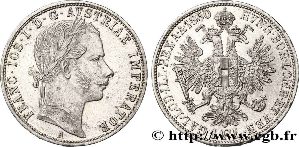 AUSTRIA 1 Florin François-Joseph Ier tête laurée / aigle bicéphale 1860 Vienne SPL 