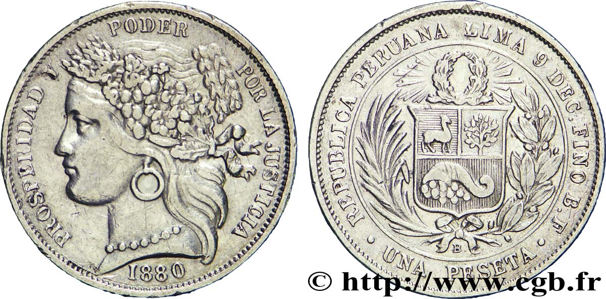 PERU 1 Peseta 1880  fVZ 
