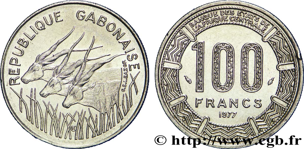 GABUN 100 Francs antilopes 1977 Paris VZ 