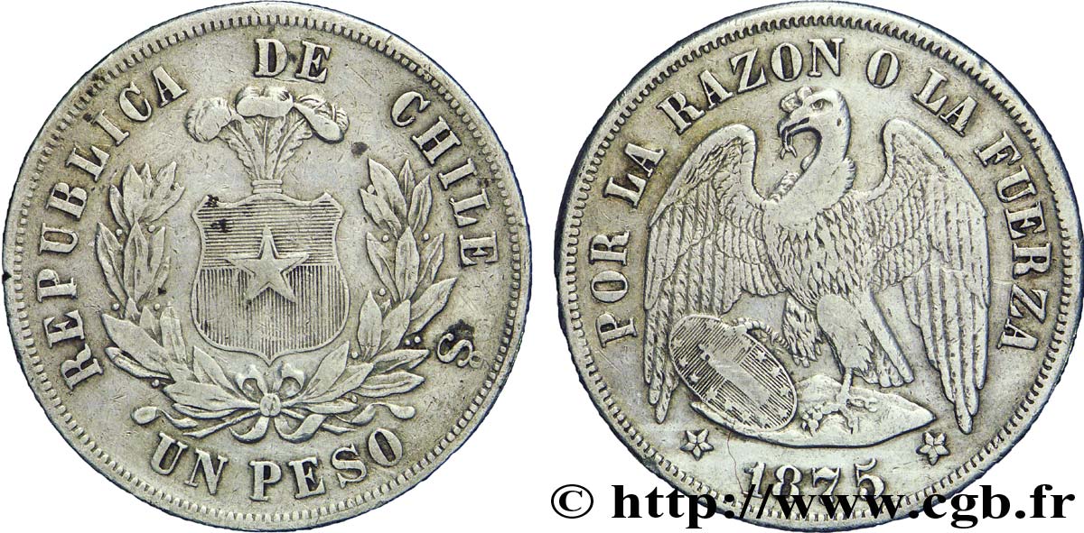 CILE 1 Peso condor 1875 Santiago q.BB 