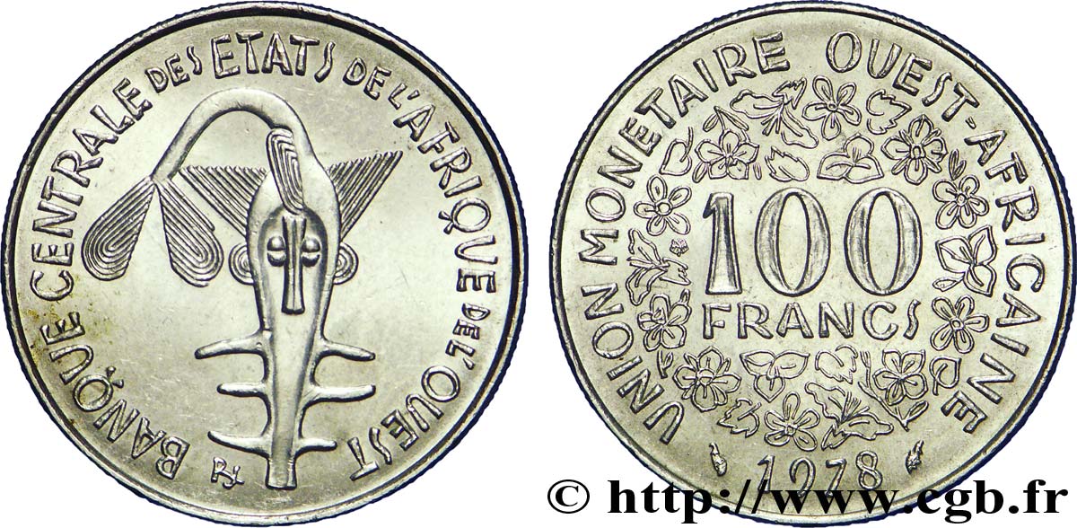 WESTAFRIKANISCHE LÄNDER 100 Francs BCEAO masque 1978 Paris VZ 