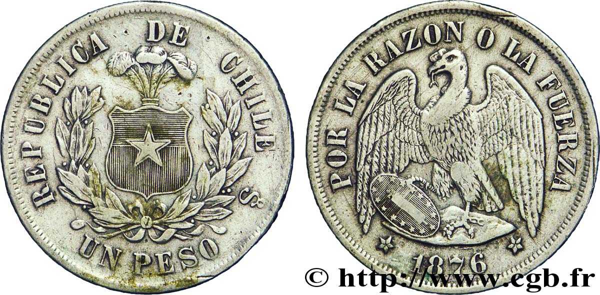 CHILE 1 Peso condor 1876 Santiago - S° VF 