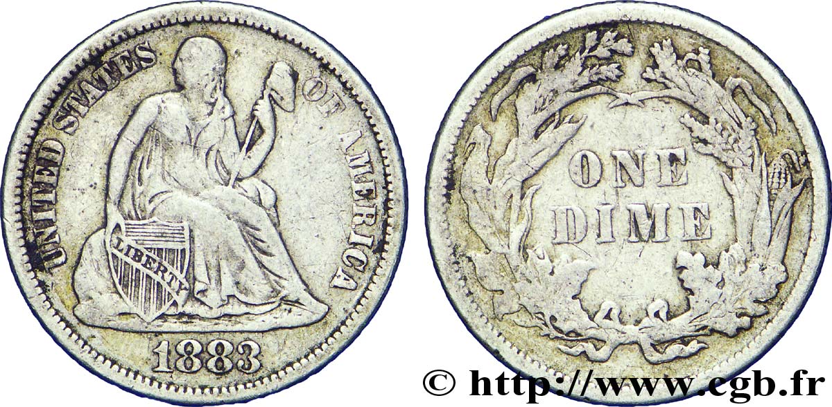 UNITED STATES OF AMERICA 1 Dime Liberté assise 1883 Philadelphie VF 