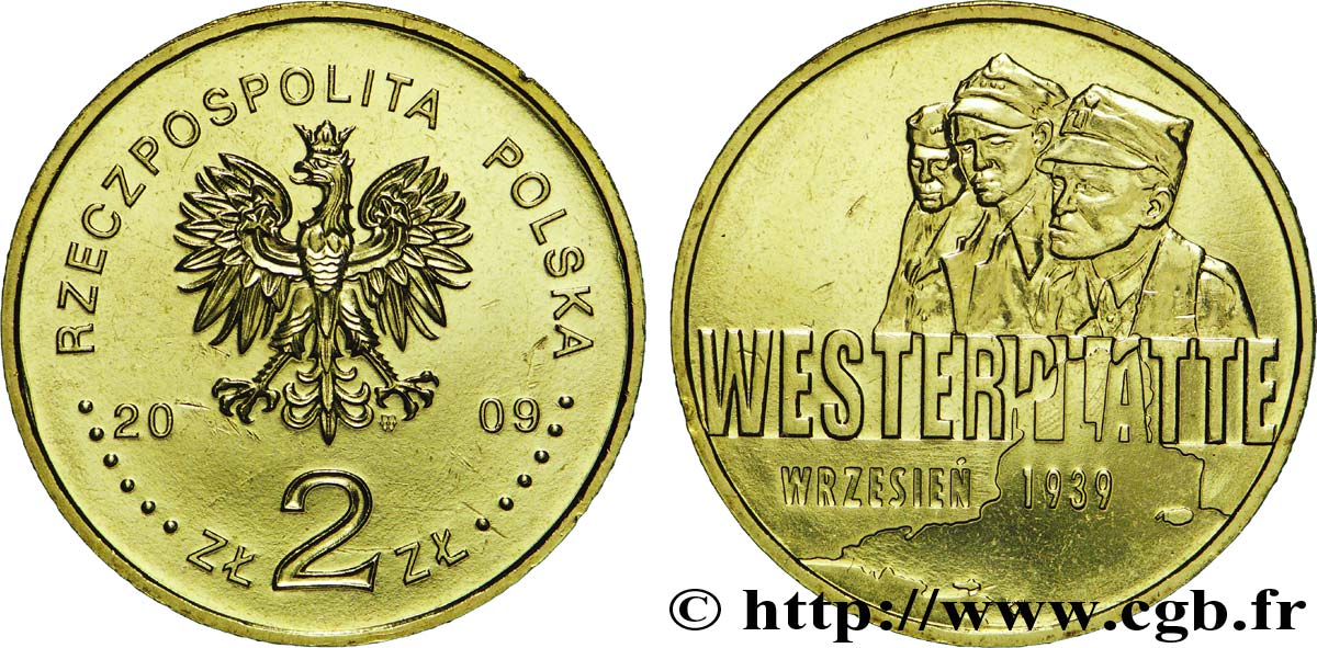 POLONIA 2 Zlote aigle / 70e anniversaire de la bataille de Westerplatte 2009 Varsovie MS 