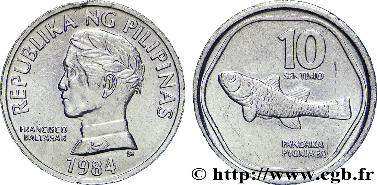 PHILIPPINES 10 Sentimos Francisco Baltasar / poisson gobie nain (Pandaka pigmaea) 1984  AU 