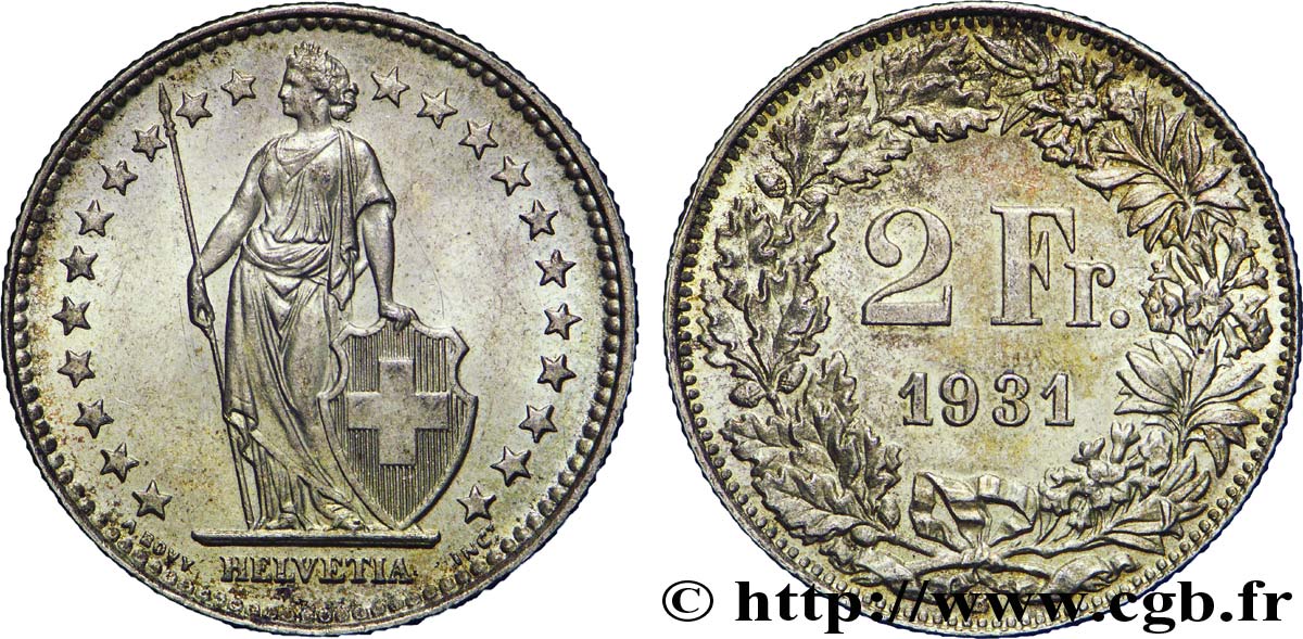 SUIZA 2 Francs Helvetia 1931 Berne - B EBC 