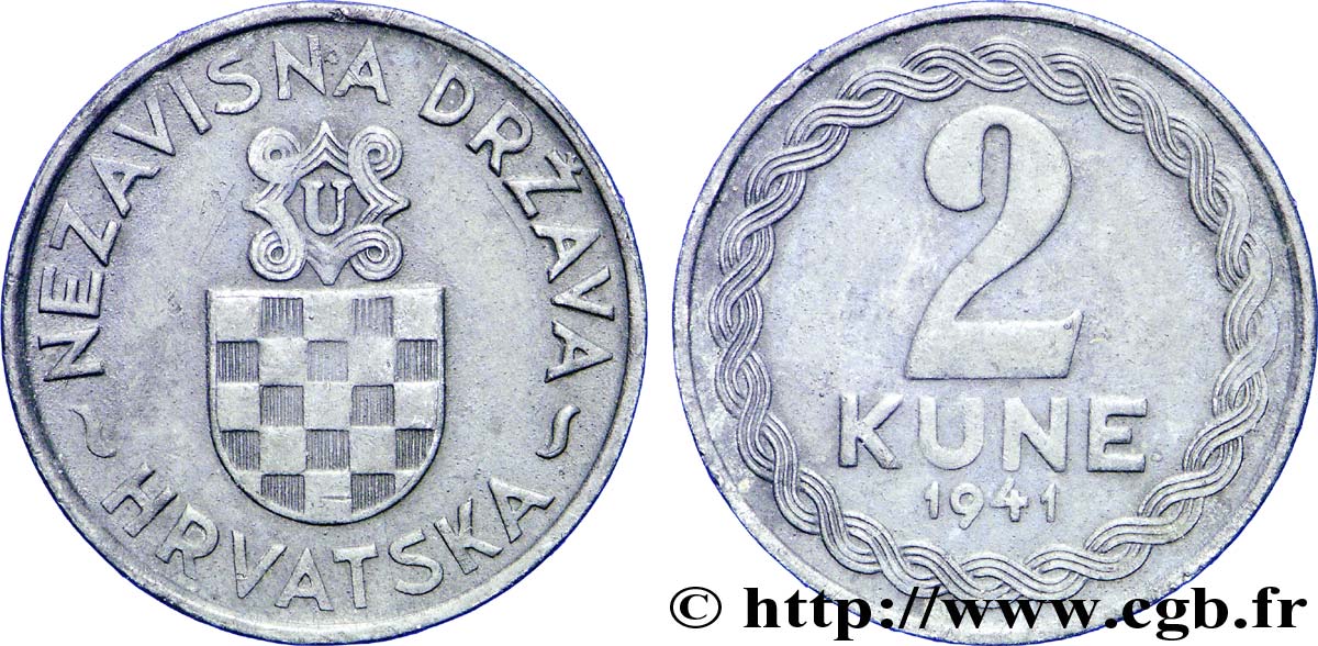 KROATIEN 2 Kune symbole oustachi sur écu croate 1941  VZ 