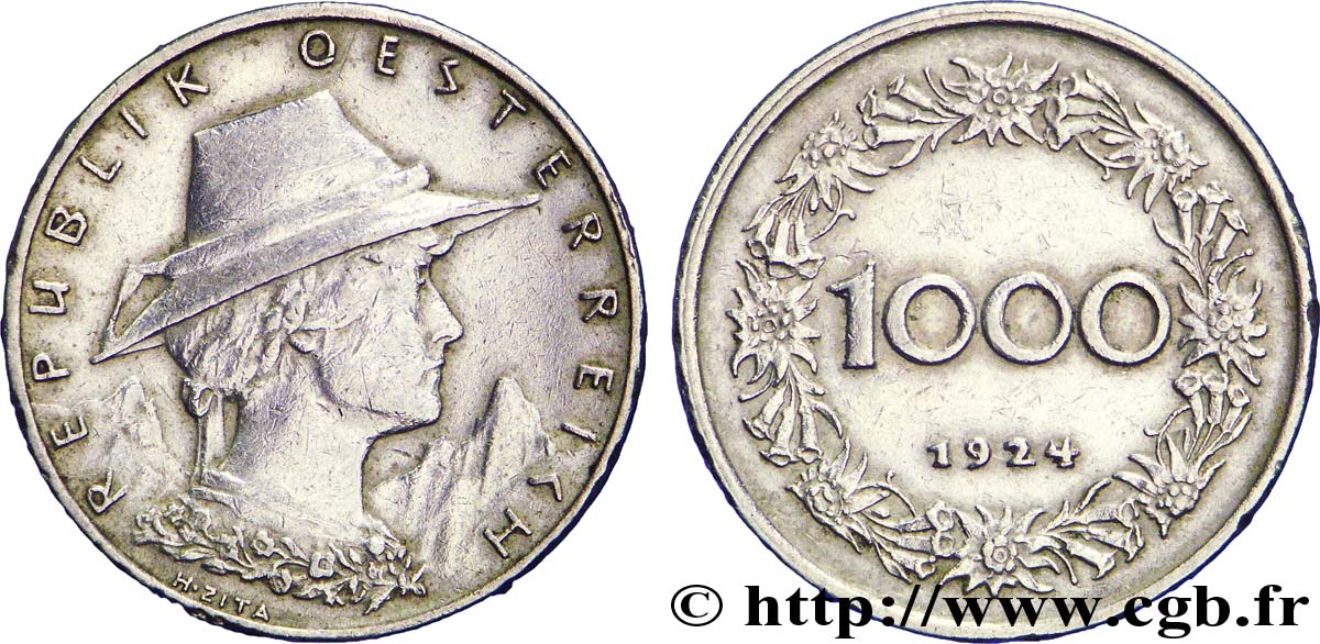 AUSTRIA 1000 Kronen paysanne du Tyrol 1924  XF 