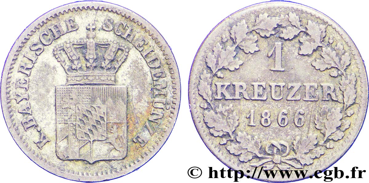 GERMANIA - BAVIERIA 1 Kreuzer armes couronnées de Bavière 1866  q.BB 