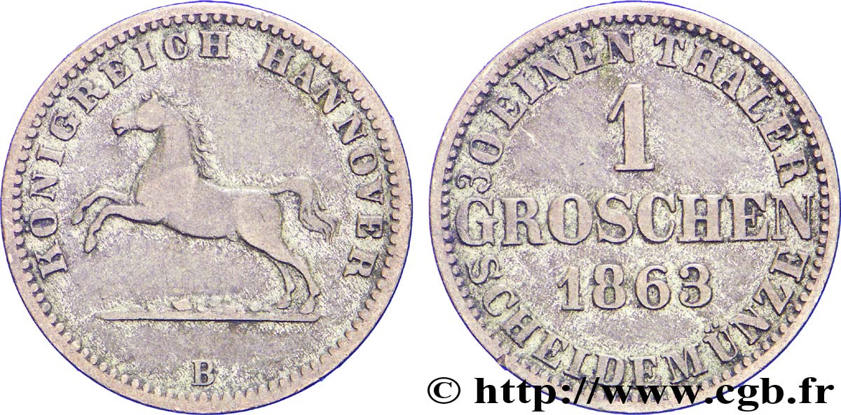 ALEMANIA - HANóVER 1 Groschen Royaume de Hanovre cheval bondissant 1863 Hanovre MBC 