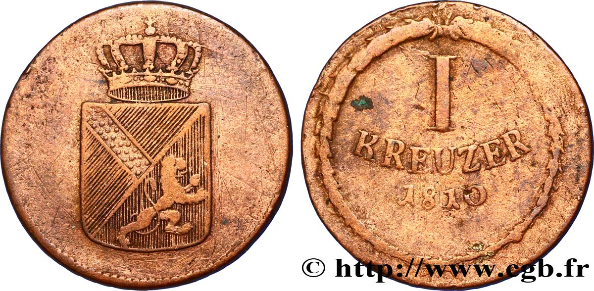 GERMANY - BADEN 1 Kreuzer Grand-Duché de Bade 1810 Mannheim VF 