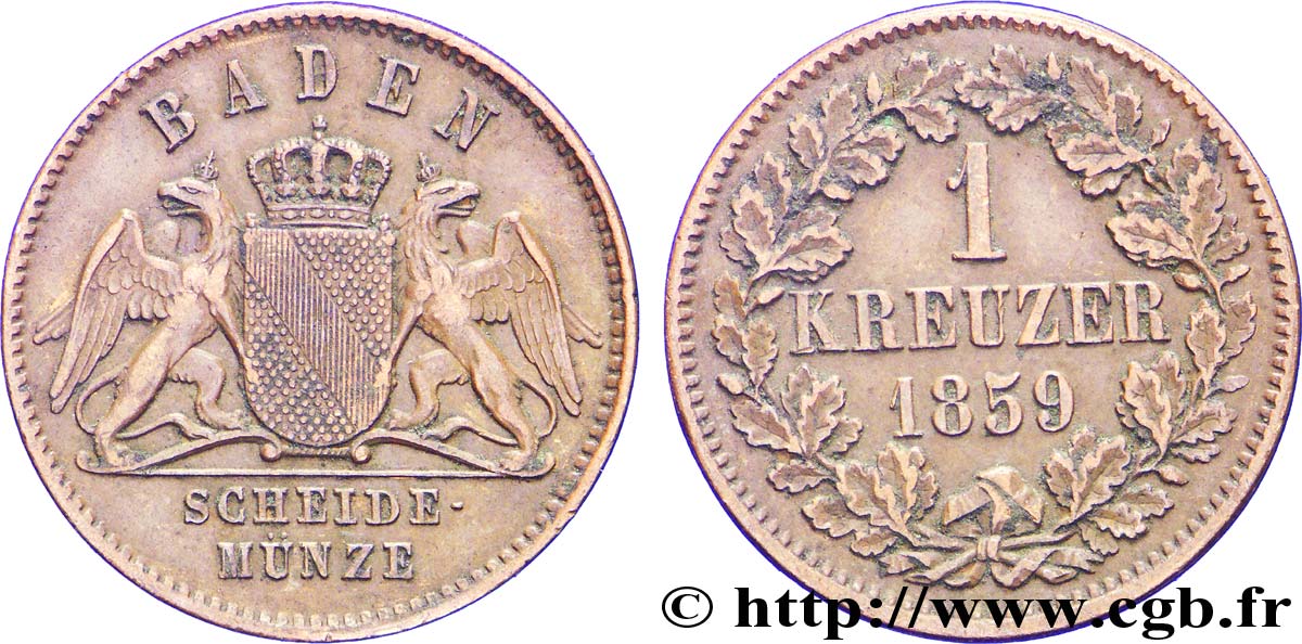 GERMANIA - BADEN 1 Kreuzer Grand-Duché de Bade 1859  q.SPL 