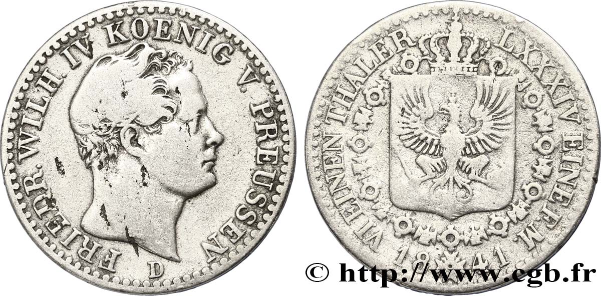 ALEMANIA - PRUSIA 1/6 Thaler Frédéric-Guillaume IV 1841 Düsseldorf - D BC 