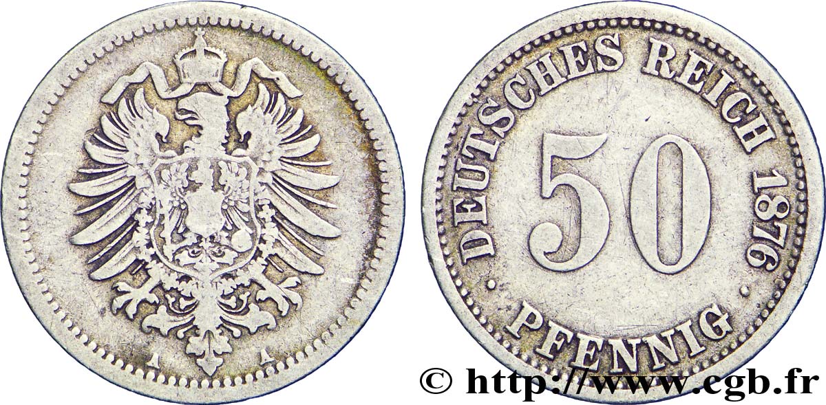 ALEMANIA 50 Pfennig Empire aigle impérial 1876 Berlin BC+ 
