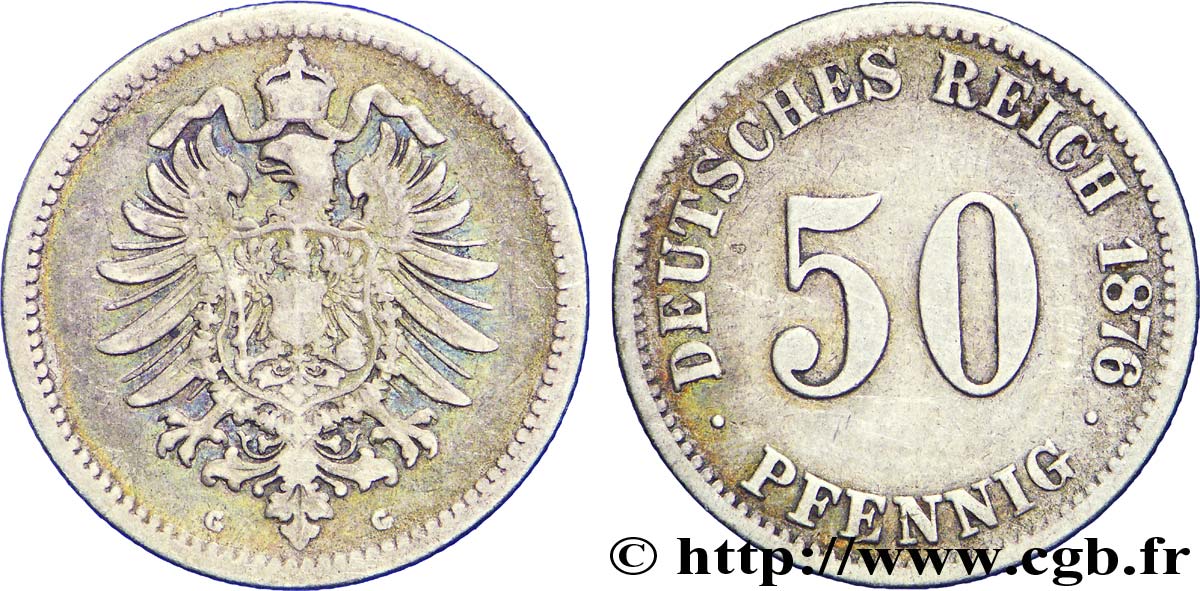 DEUTSCHLAND 50 Pfennig Empire aigle impérial 1876 Karlsruhe - G fSS 