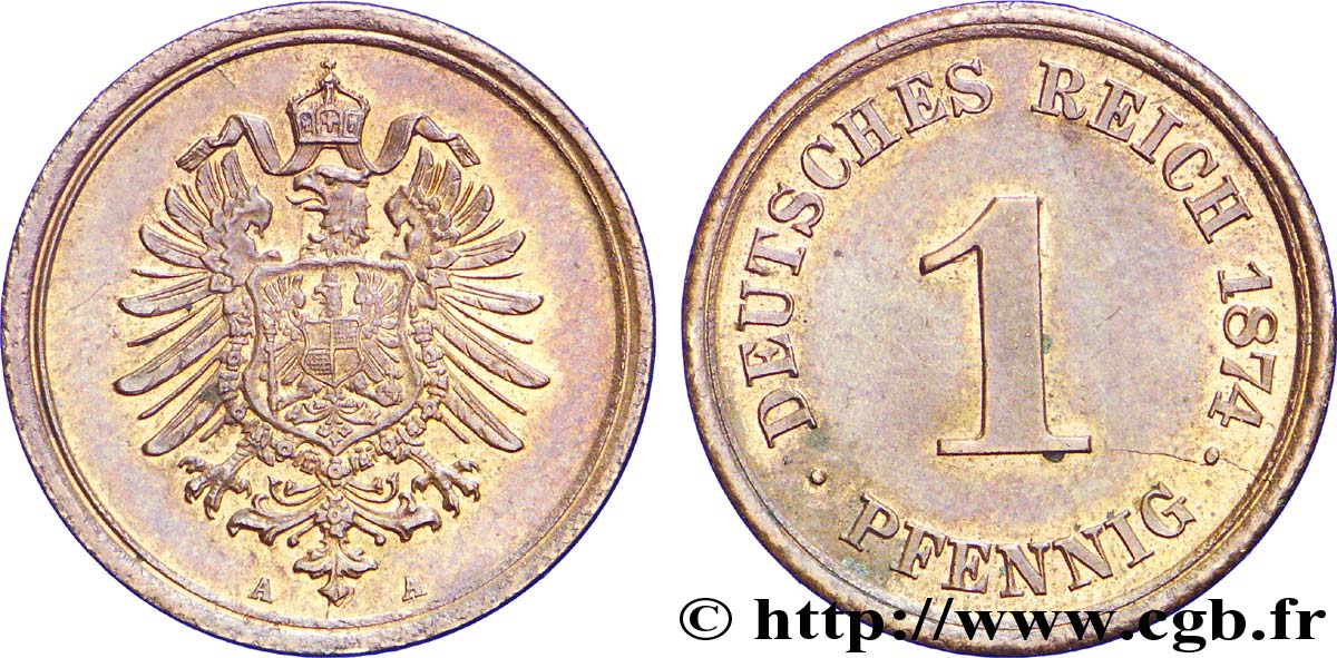 GERMANY 1 Pfennig Empire aigle impérial 1874 Berlin AU 