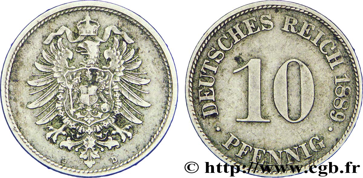 GERMANIA 10 Pfennig aigle héraldique 1889 Munich - D BB 