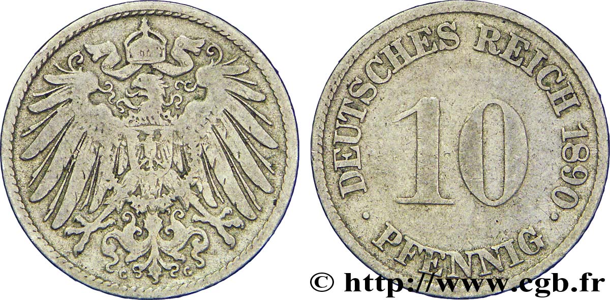DEUTSCHLAND 10 Pfennig aigle héraldique 1890 Karlsruhe - G S 