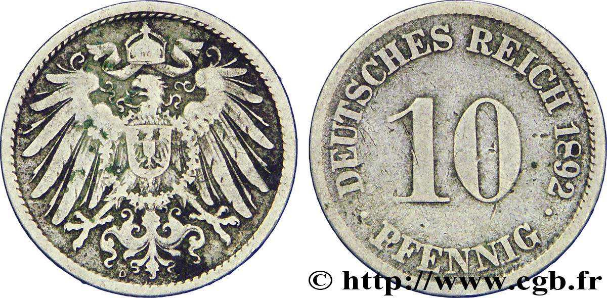 ALEMANIA 10 Pfennig aigle héraldique 1892 Munich - D BC 