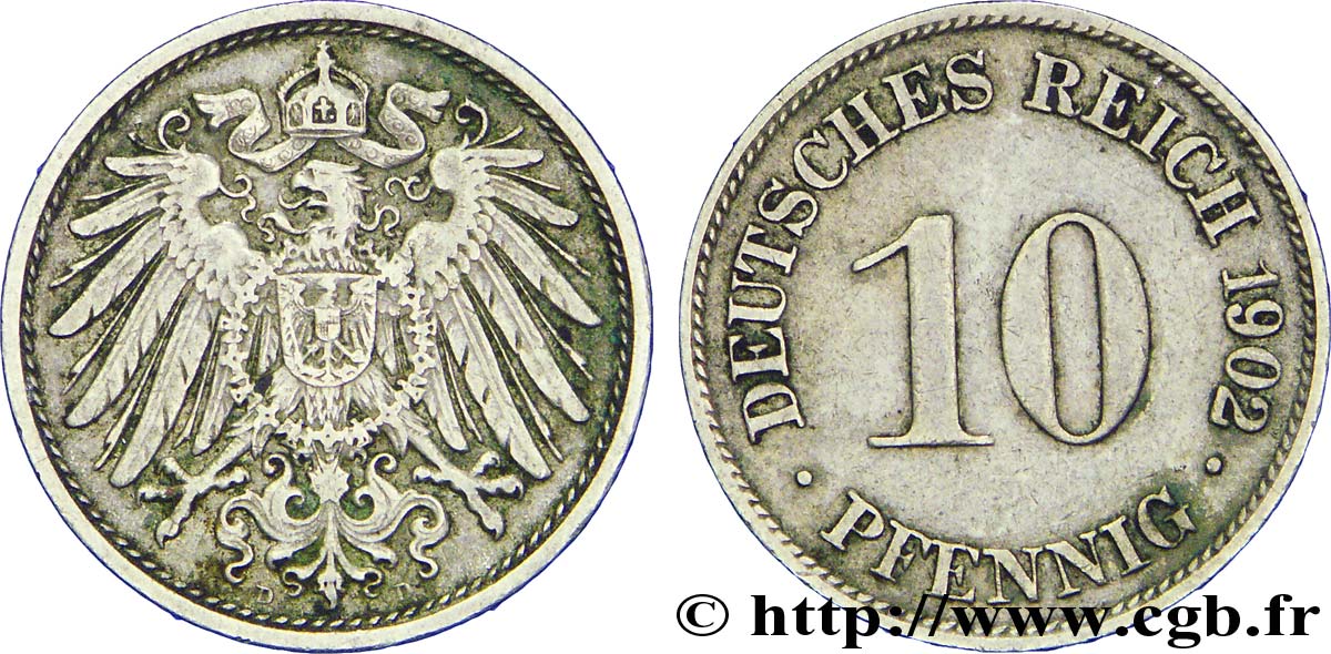 ALEMANIA 10 Pfennig aigle héraldique 1902 Munich - D MBC+ 