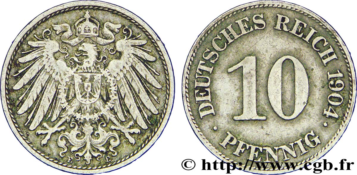 ALLEMAGNE 10 Pfennig aigle héraldique 1904 Muldenhütten - E TTB 