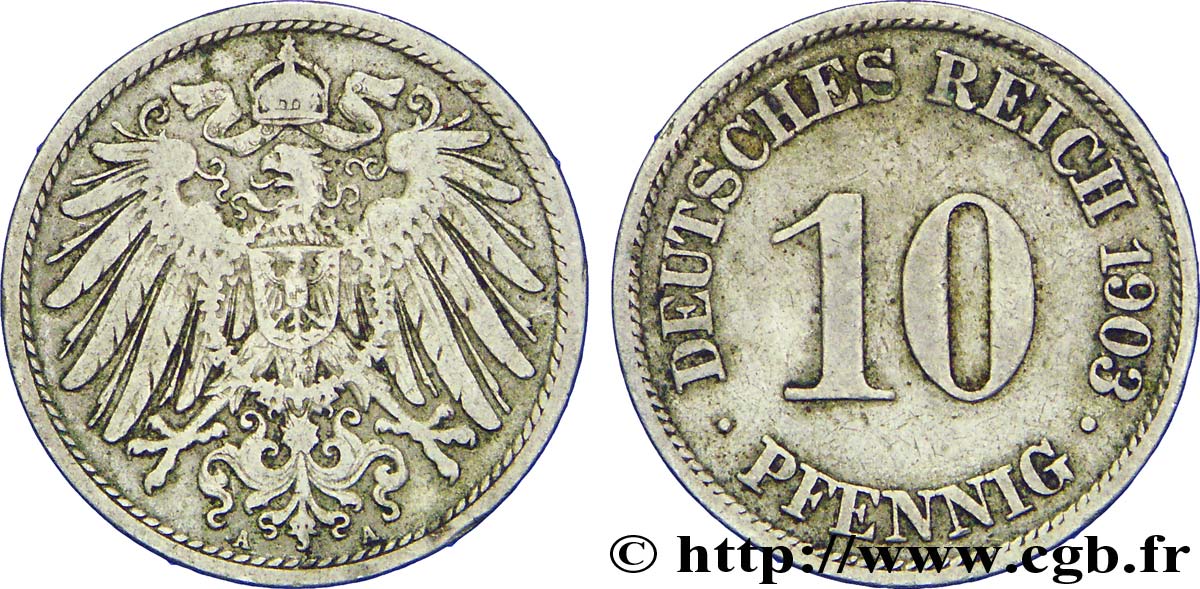 GERMANY 10 Pfennig aigle héraldique 1903 Berlin VF 
