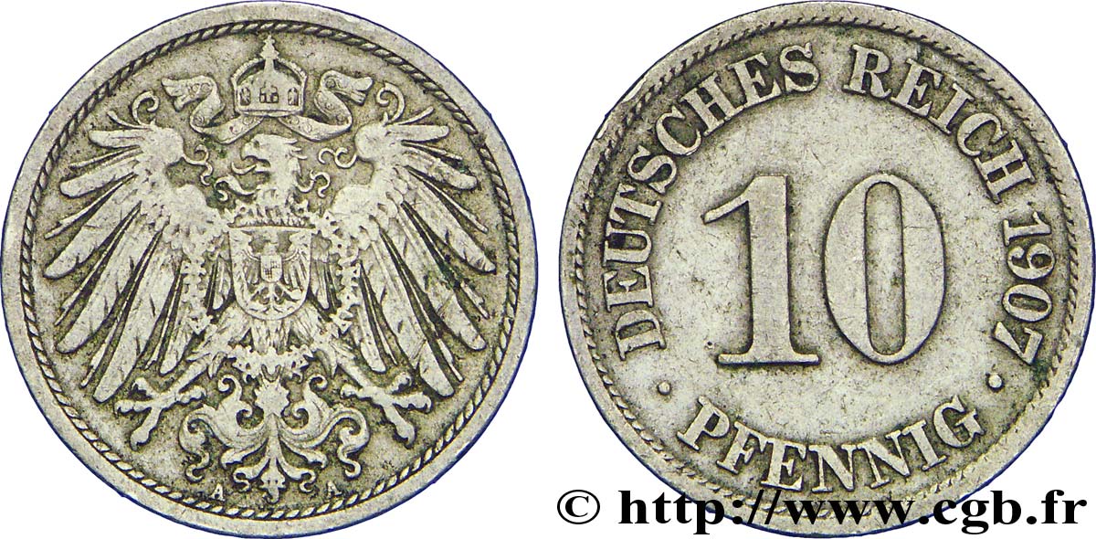 GERMANY 10 Pfennig aigle héraldique 1907 Berlin XF 