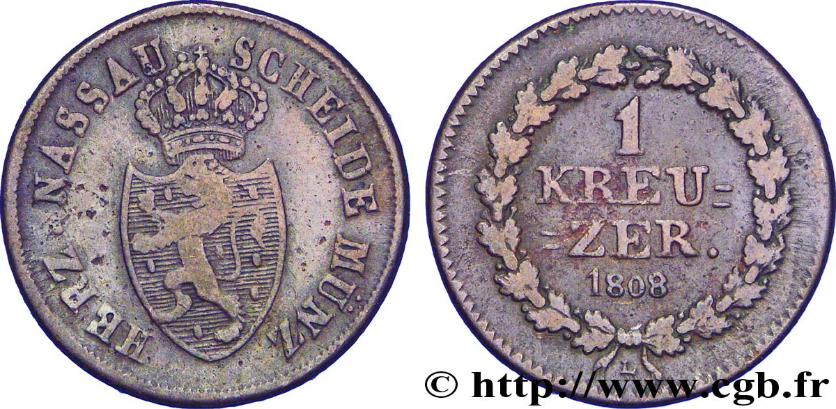 ALLEMAGNE - NASSAU 1 Kreuzer Grand-Duché de Nassau 1808  TB 