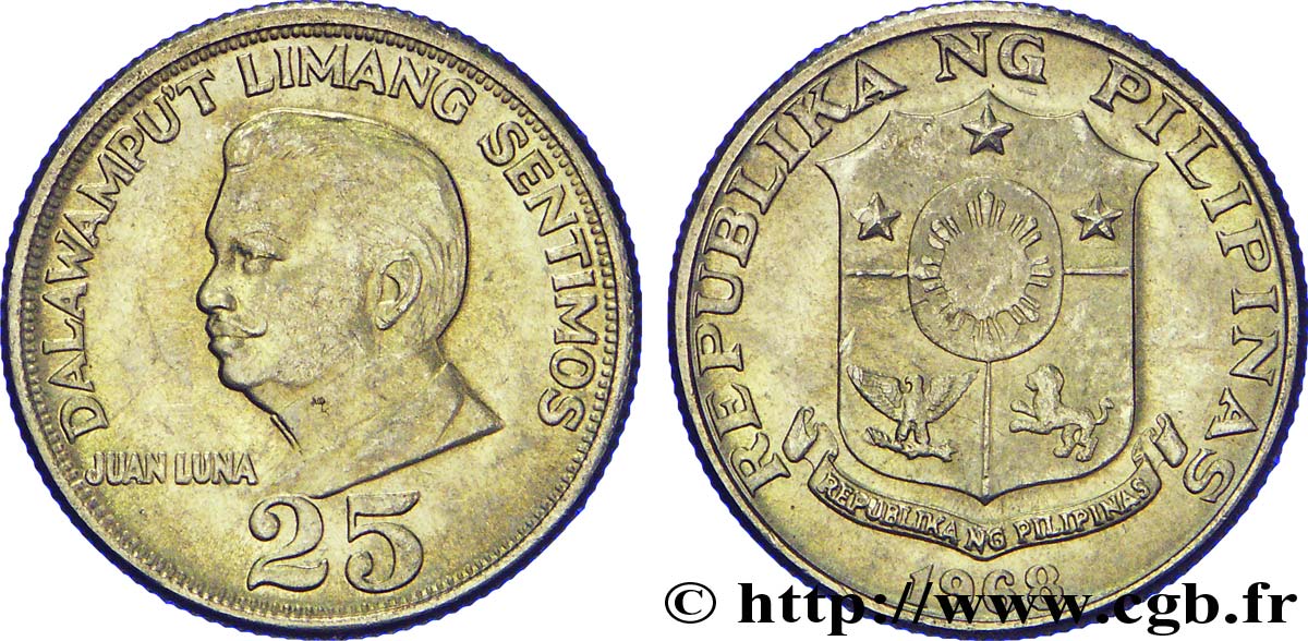 PHILIPPINES 25 Sentimos emblème / Juan Luna 1968  MS 