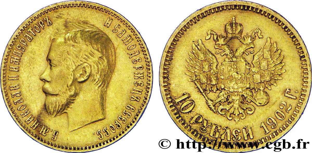 RUSSLAND 10 Roubles Nicolas II 1902 Saint-Petersbourg fVZ 