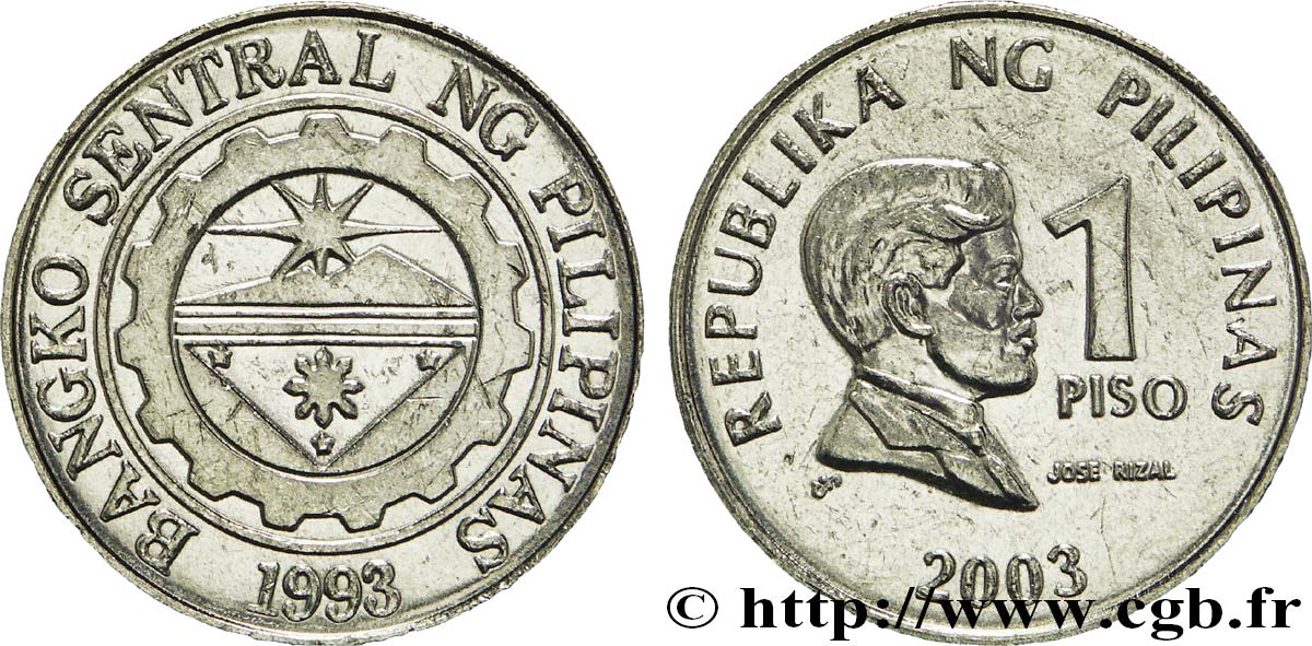 PHILIPPINEN 1 Piso sceau de la Banque Centrale des Philippines / José Rizal 2003  VZ 