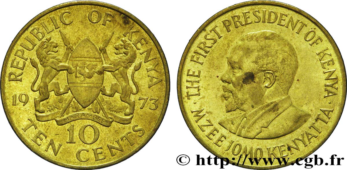 KENIA 10 Cents emblème / Mzee Jomo Kenyatta 1973  EBC 