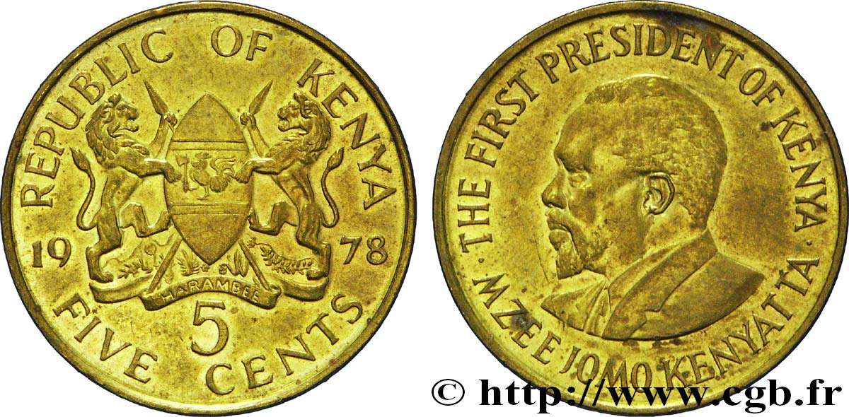 KENIA 5 Cents emblème / Mzee Jomo Kenyatta 1978  VZ 