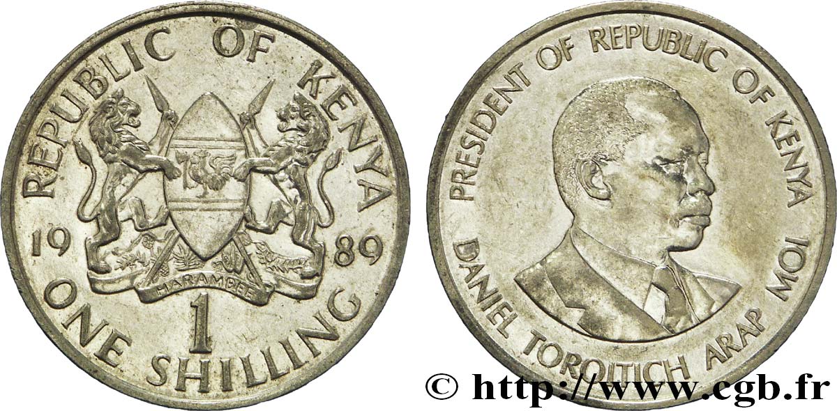 KENYA 1 Shilling emblème / président Daniel Arap Moi 1989  SPL 