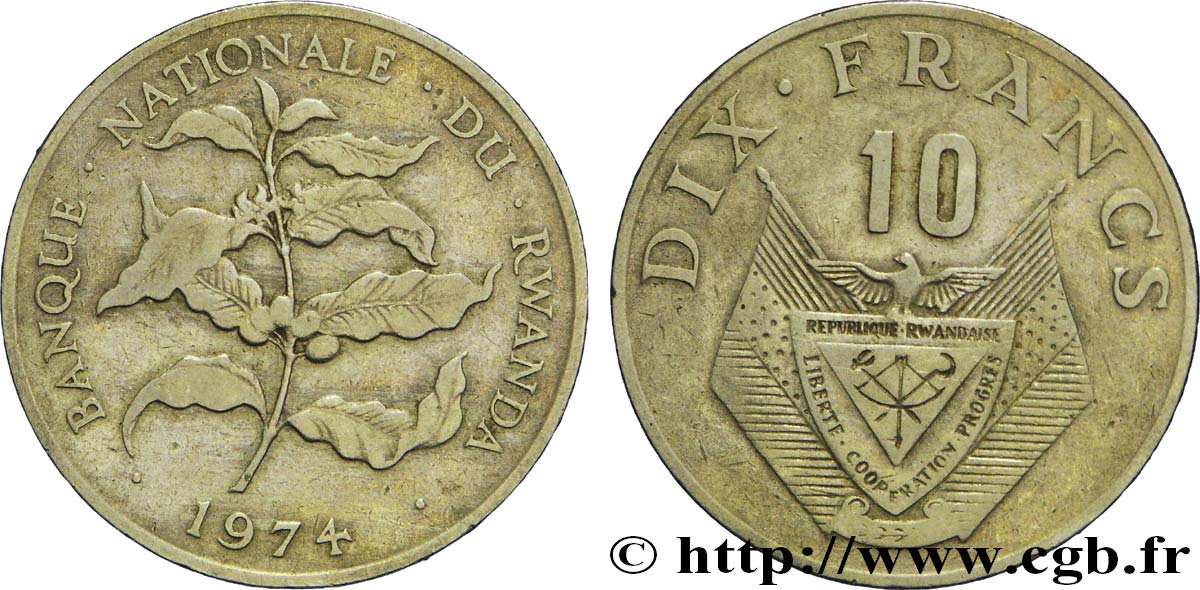 RWANDA 10 Francs 1974  XF 