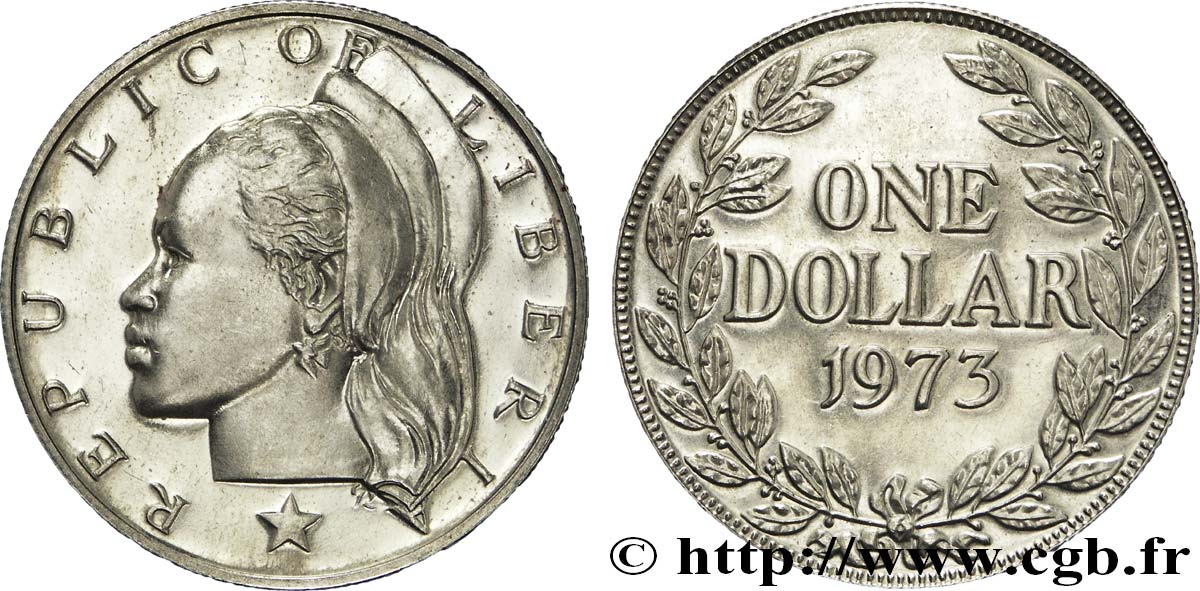 LIBERIA 1 Dollar BE (Proof) femme avec coiffe 1973  SPL 