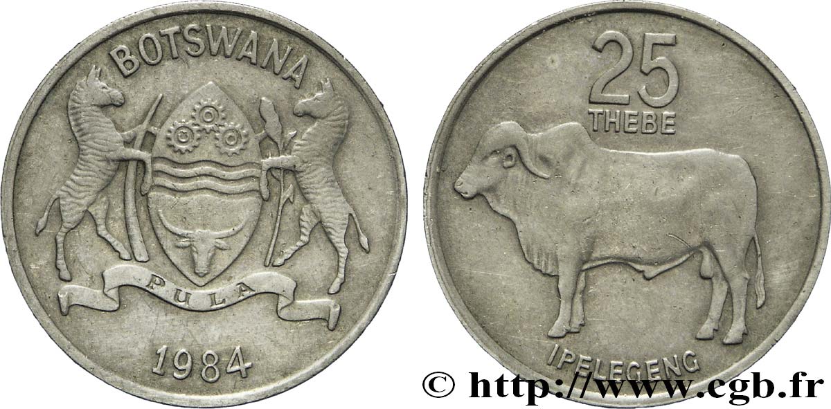 BOTSWANA (REPUBLIC OF) 25 Thebe emblème / zébu 1984  AU 