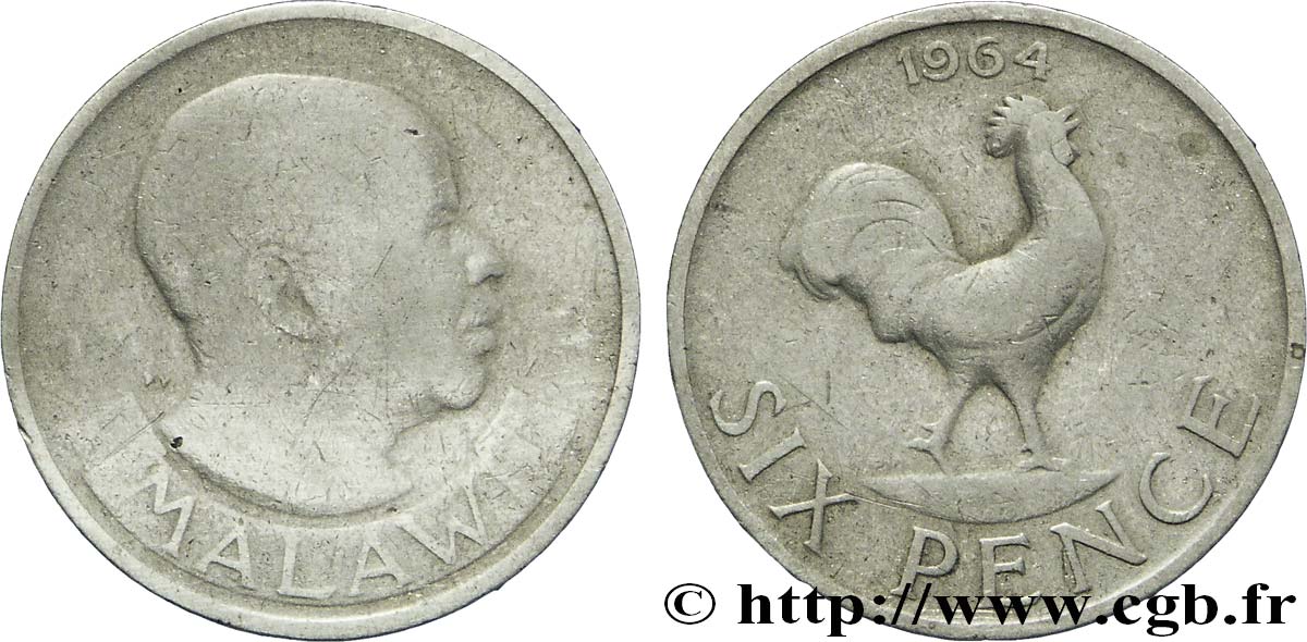 MALAWI 6 Pence Hastings Kamuzu Banda / coq 1964  BC 